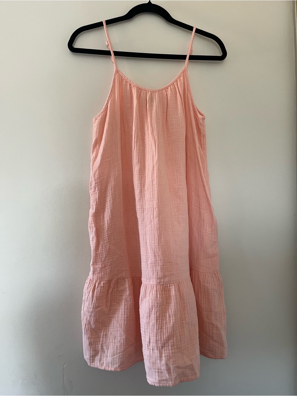 100% Cotton Gauze Mini Dress Medium Peach Pink Coastal Beach Euro Summer